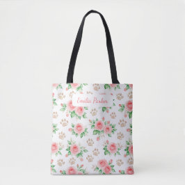 Personalizable Watercolor Rose and Paw Print Tote  Tasche