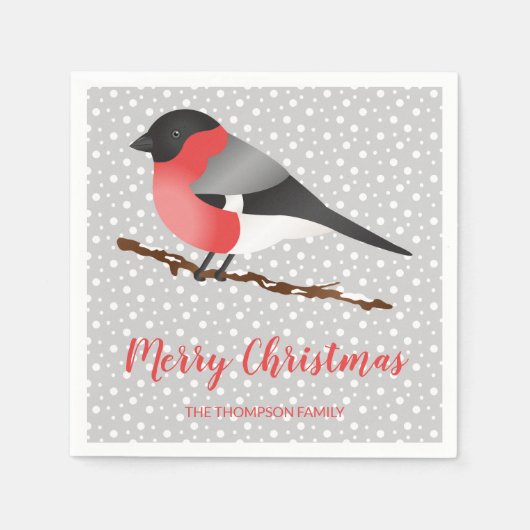 Personalizable Winter Bird & Frohe Weihnachts Text Serviette (Vorderseite)