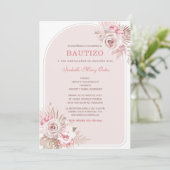 Personalizada de Bautizo para Niña con Flores Rosa Einladung (Stehend Vorderseite)