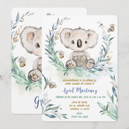 Personalizada Koala Kinderdusche Einladung (Vorne/Hinten)