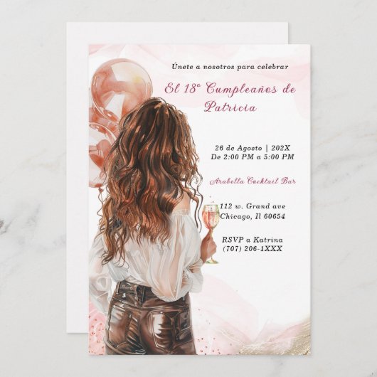 Personalizadas Para el 18º Cumpleaños en Español Einladung (Vorne/Hinten)