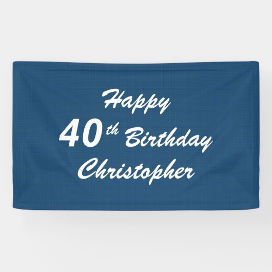 Personalize 40 th Happy Birthday Name Blue Kariert Banner (Horizontal)