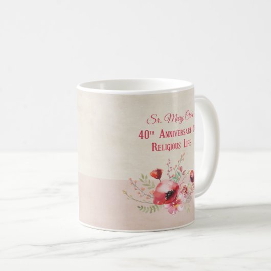 Personalize, 40th Anniversary Nun, Pink und Kaffeetasse (VorderseiteRechts)
