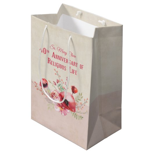 Personalize, 40th Anniversary Nun, Pink und Mittlere Geschenktüte (Vorderseite Schrägansicht)
