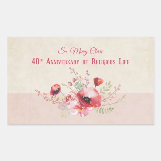 Personalize, 40th Anniversary Nun, Pink und Rechteckiger Aufkleber (Vorderseite)