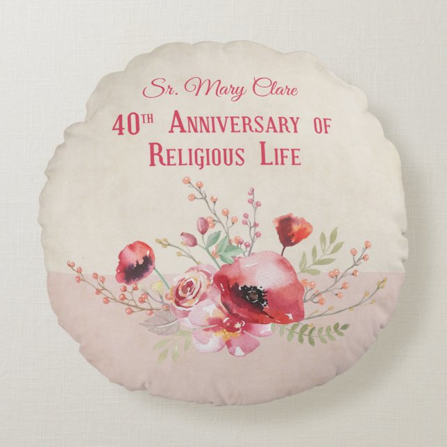 Personalize, 40th Anniversary Nun, Pink und Rundes Kissen (Vorderseite)