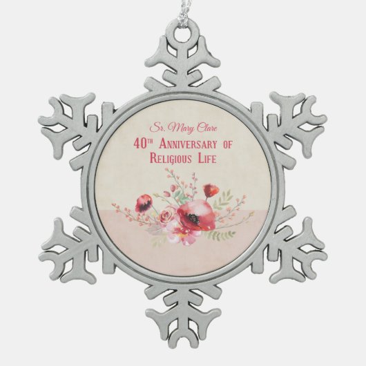 Personalize, 40th Anniversary Nun, Pink und Schneeflocken Zinn-Ornament (Vorderseite)