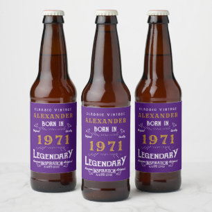 Personalize 50th Birthday Born 1971 Vintage Purple Bierflaschenetikett