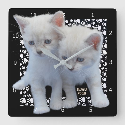 PERSONALIZE* ADD PET'S PHOTO SQUARE WALL CLOCK QUADRATISCHE WANDUHR (Vorderseite)