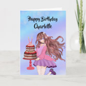 Personalize Anime Teenager Girl With Birthday Cake Karte (Vorderseite)