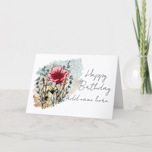 Personalize Artistic Wildflower Birthday Card Karte (Vorderseite)