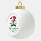 Personalize Baby First Christmas Brown Santa Deer Keramik Kugel-Ornament (Rechts)