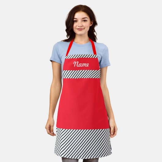Personalize Black Pinstripe Red Kitchen Koch Schürze (Getragen)