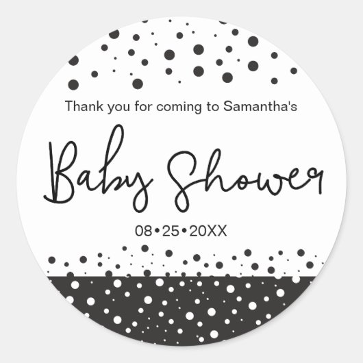 Personalize, Black, White, Baby Dusche, Danke Runder Aufkleber (Vorderseite)