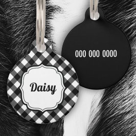 Personalize Black & White Gingham Check Pet ID Tag Haustiermarke