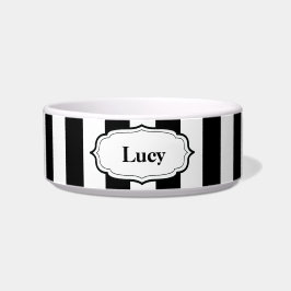 Personalize Black & White Stripe Ceramic Pet Bowl Napf