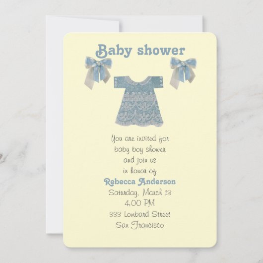 Personalize, Blue Baby Boy Kleid Einladung (Vorderseite)
