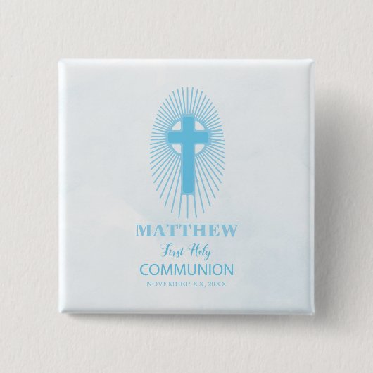 Personalize, Blue First Heilige Kommuny Cross Gast Button (Vorderseite)