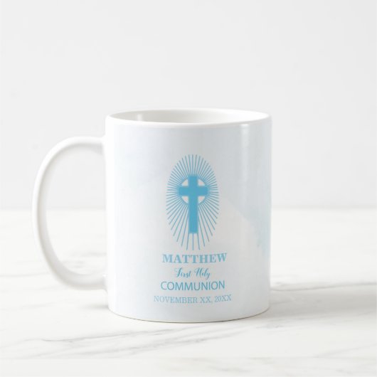 Personalize, Blue First Heilige Kommuny Cross Gast Kaffeetasse (Links)