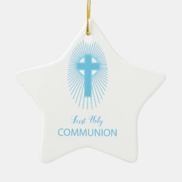 Personalize, Blue First Heilige Kommuny Cross Gast Keramik Ornament