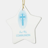 Personalize, Blue First Heilige Kommuny Cross Gast Keramik Ornament (Links)