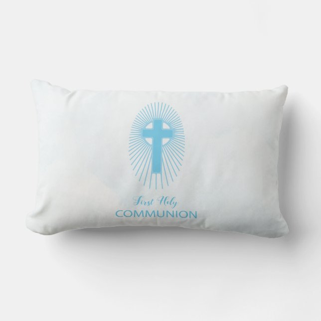 Personalize, Blue First Heilige Kommuny Cross Gast Lendenkissen (Vorderseite)