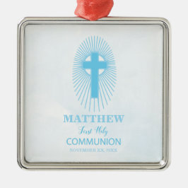 Personalize, Blue First Heilige Kommuny Cross Gast Ornament Aus Metall
