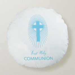 Personalize, Blue First Heilige Kommuny Cross Gast Rundes Kissen