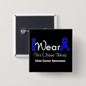 Personalize Blue Ribbon Colon Cancer Button (Vorne & Hinten)