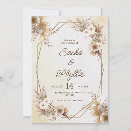 Personalize brown rustic flower weding Invitation Einladung (Vorderseite)