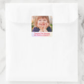 Personalize Child's Photo, Thank You Message Quadratischer Aufkleber (Tasche)