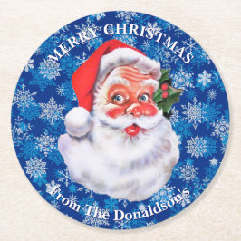 Personalize Christmas Santa Claus Family Name 6 Runder Pappuntersetzer