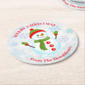 Personalize Christmas Snowman with Family Name Runder Pappuntersetzer (Angewinkelt)