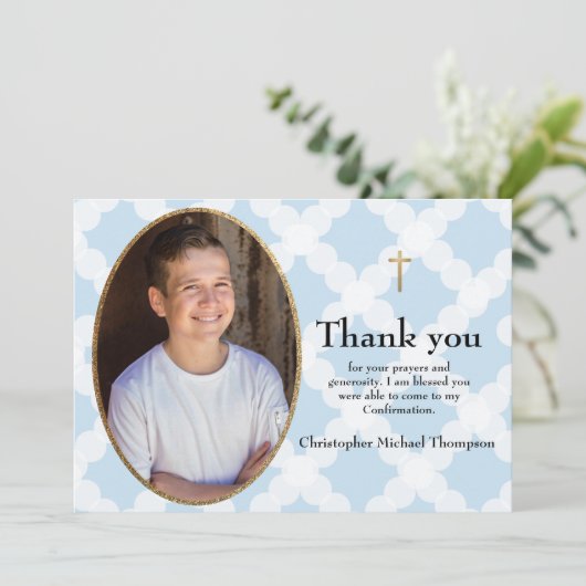 Personalize Confirmation Boy Vielen Dank Dankeskarte (Stehend Vorderseite)