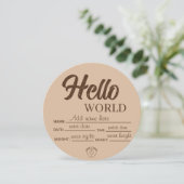 Personalize Custom Hello World Baby Sign Printable Einladung (Stehend Vorderseite)