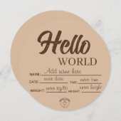 Personalize Custom Hello World Baby Sign Printable Einladung (Vorne/Hinten)