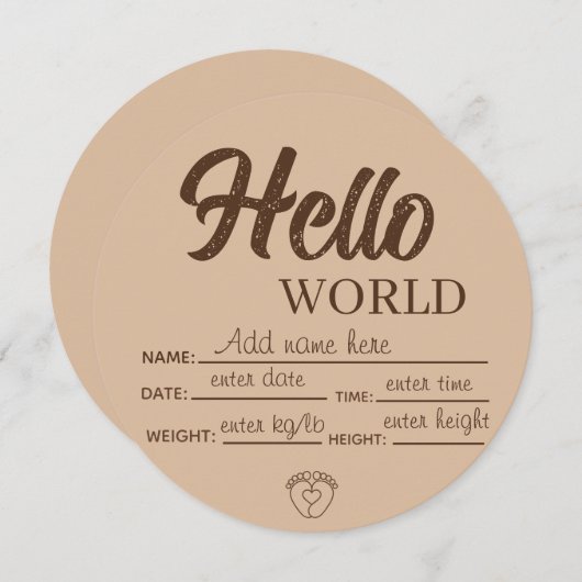 Personalize Custom Hello World Baby Sign Printable Einladung (Vorne/Hinten)
