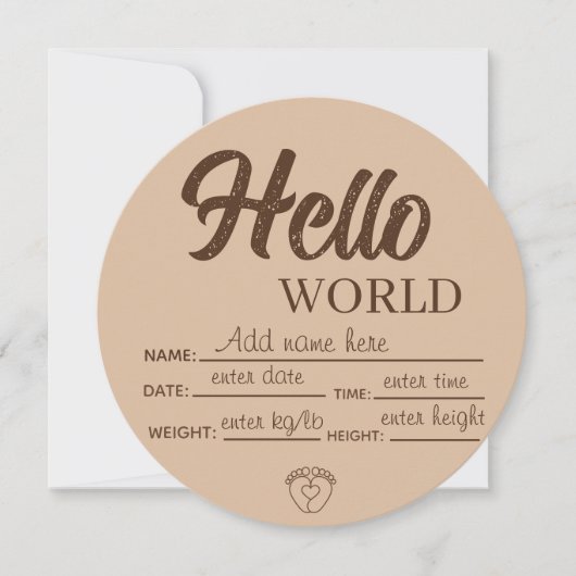 Personalize Custom Hello World Baby Sign Printable Einladung (Vorderseite)