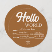 Personalize Custom Hello World Baby Sign Template Einladung (Vorne/Hinten)