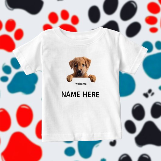 Personalize Cute Welcome Puppy Baby T-shirt