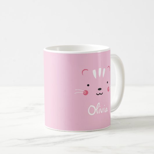 Personalize erröten rosa entzückende Katzen-Tasse Kaffeetasse (VorderseiteRechts)