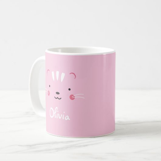 Personalize erröten rosa entzückende Katzen-Tasse Kaffeetasse (Vorderseite Links)