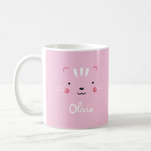 Personalize erröten rosa entzückende Katzen-Tasse Kaffeetasse (Links)