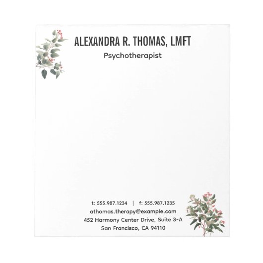 Personalize  Eucalyptus therapist  professional Notizblock (Vorderseite)