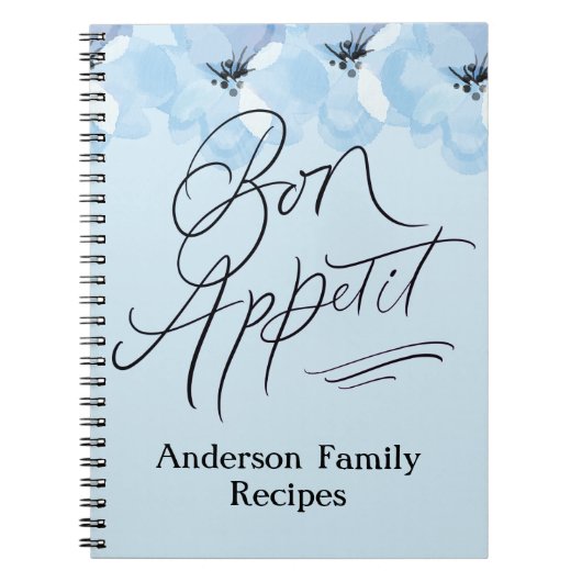 Personalize Family Rezepte Bon Appetit Blue Floral Notizblock (Vorderseite)