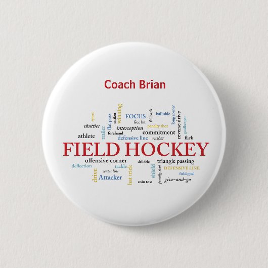 Personalize, Field Hockey Coach Vielen Dank in Wor Button (Vorderseite)
