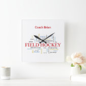 Personalize, Field Hockey Coach Vielen Dank in Wor Quadratische Wanduhr (Zuhause)