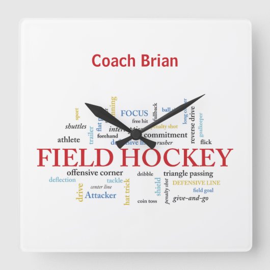 Personalize, Field Hockey Coach Vielen Dank in Wor Quadratische Wanduhr (Vorderseite)