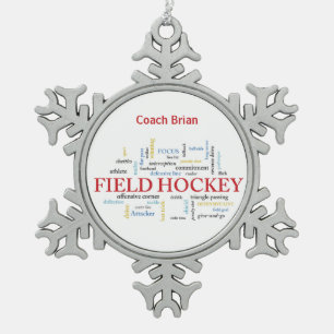 Personalize, Field Hockey Coach Vielen Dank in Wor Schneeflocken Zinn-Ornament