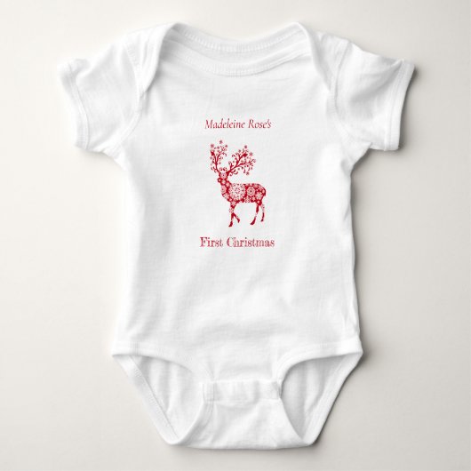 Personalize First Christmas Red Christmas Rentier Baby Strampler (Vorderseite)
